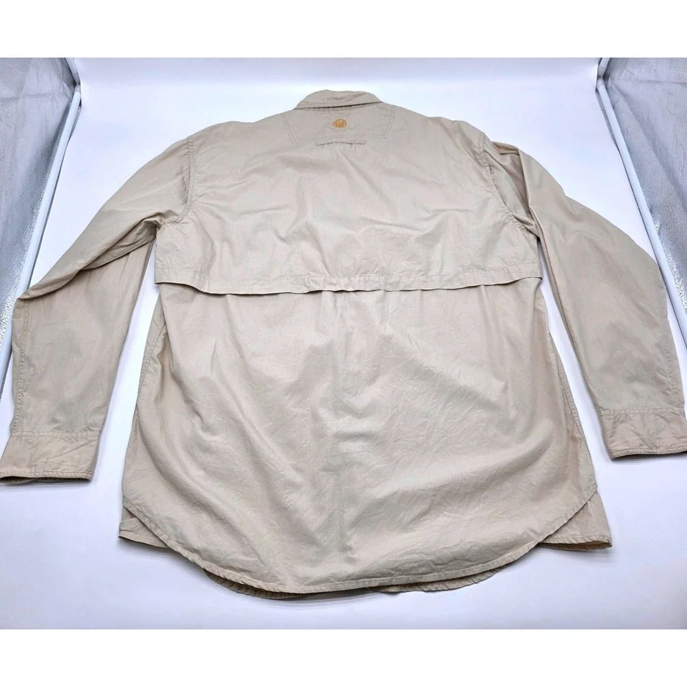 Beretta Mens XL Tan Cotton Long Sleeve Shooting Shirt‎ Quilted Shoulder Vented